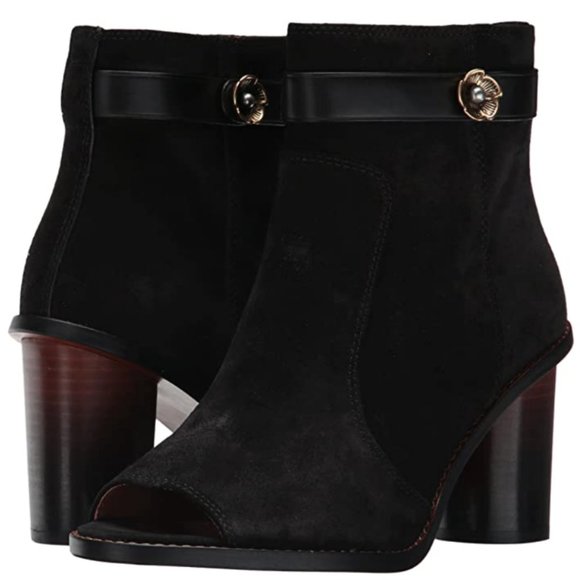 Coach Peep Toe Moto Boot in Black Suede NIB - Picture 6 of 16